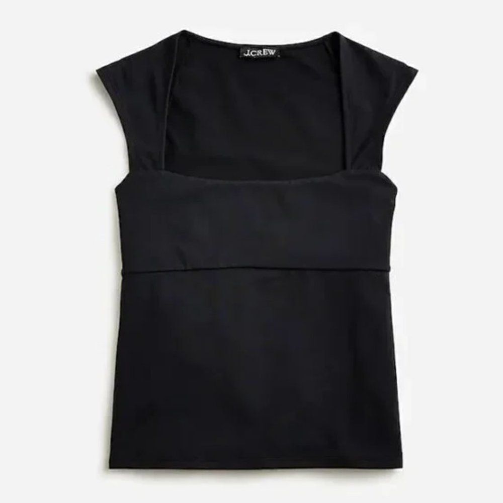 . Crew CA528 Black Squareneck cap-sleeve top in stretch cotton blend NWT
